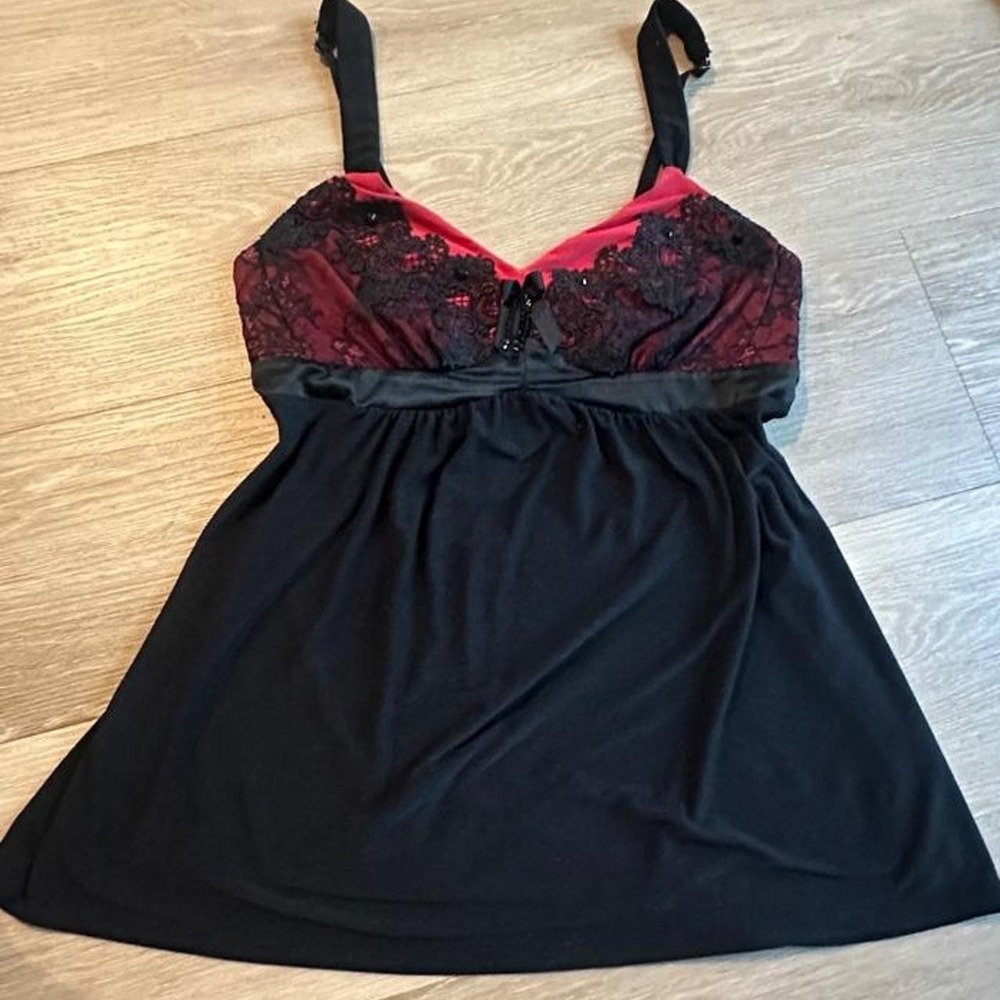 Black & red lace babydoll top
